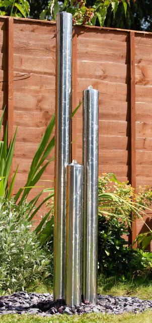 3 Tier Tube Stainless Steel Tubes Garden Water Feature with Lights Indoor Outdoor 100cm
