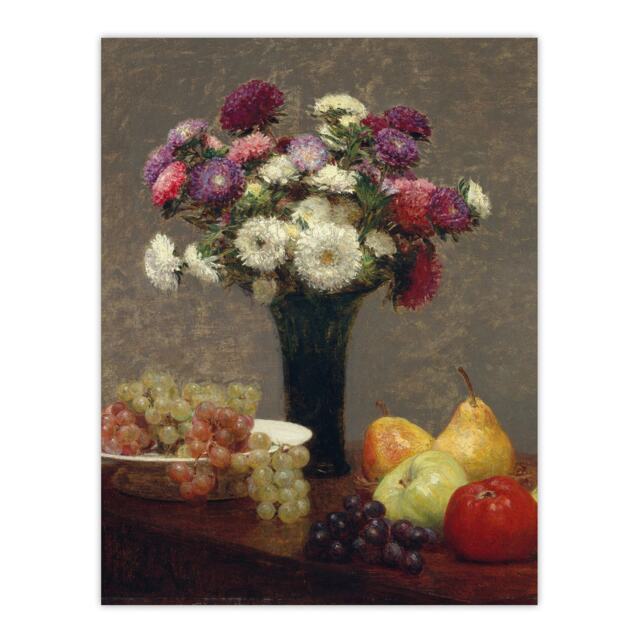 Asters and Fruit on a Table Latour Huge Wall Art Print 18X24 In
