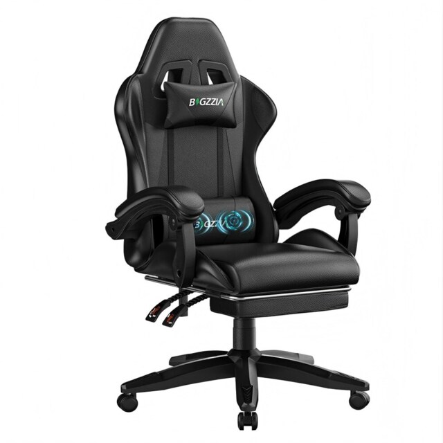 Rattantree Ergonomic Gaming Chair Massage Lumbar Footrest Leather Swivel 150 Kg Capacity