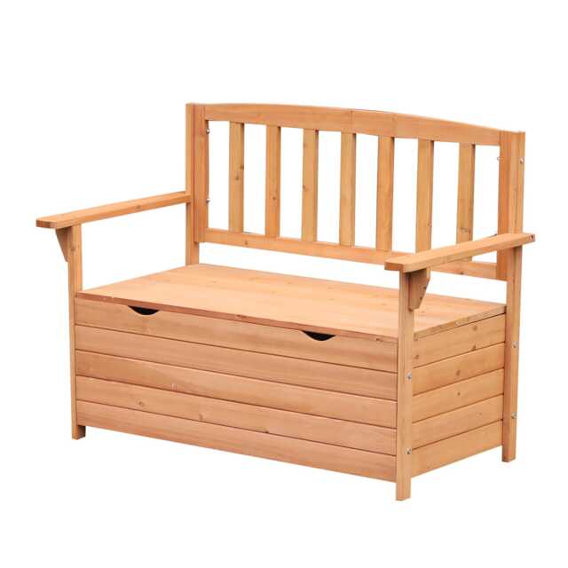 Outsunny Garden Storage Bench, 2 Seater Fir Wood Outdoor Bench, Natural Brown