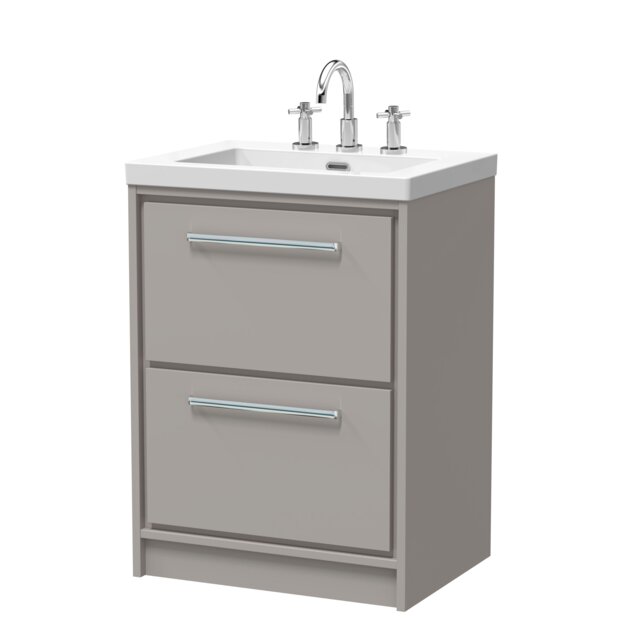 Balterley Modern Bathroom 2 Soft Close Drawer Floor Standing Vanity Unit Fireclay Basin Grey Pebble Grey 845 x 613 x 462mm