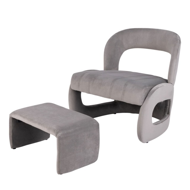 COSTWAY Accent Chair Upholstered Velvet Chair and Ottoman Set