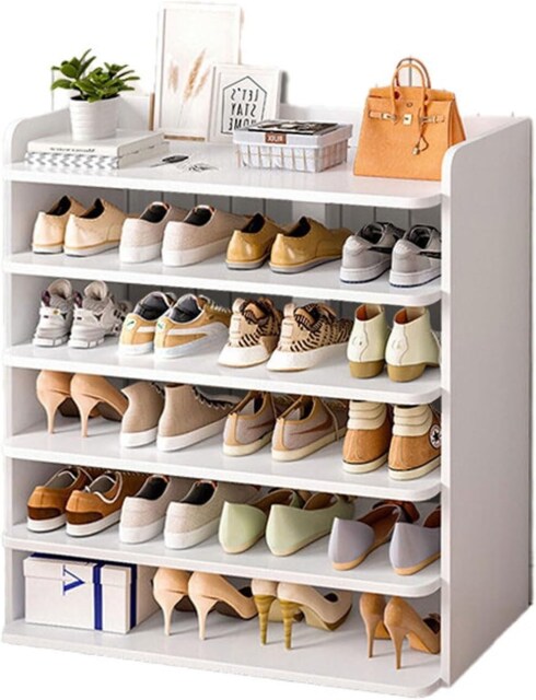 Neo White 6 Tier Wooden Shoe Rack Space-Saving Cabinet Organiser Shelving Storage Shelf for Entryway Hallway Closet Bedroom