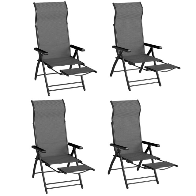 Outsunny Folding Reclining Garden Chairs Set of 2 with Footrest, Dark Grey Grey Dark Grey Not provided