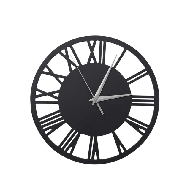 Living and Home Silent Round Wood Wall Clock Decorative Roman Numeral, Grey, 30cm