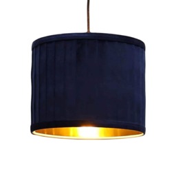 Sundance - Navy Blue Velvet Pleated 25cm Lamp Shade with Gold Inner Blue Pleated navy velvet with gold cardboard inner detail 1