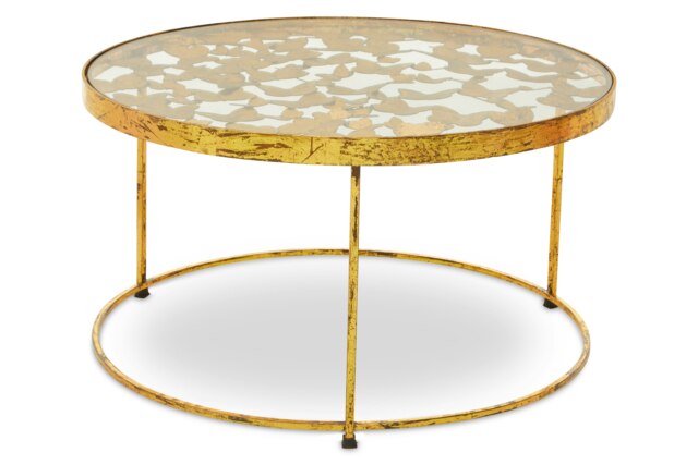Interiors by Premier Butterfly Coffee Table, Captivating Round Coffee Table, Gold Metal and Glass Coffee Table, Modern Table Gold