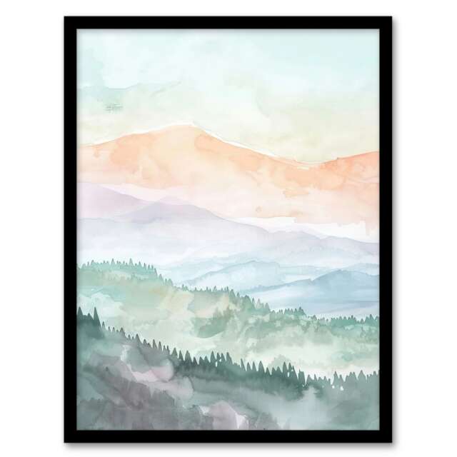 Mountain Mist Forest Landscape Hiking Home Decor Black Framed Wall Art Print A4