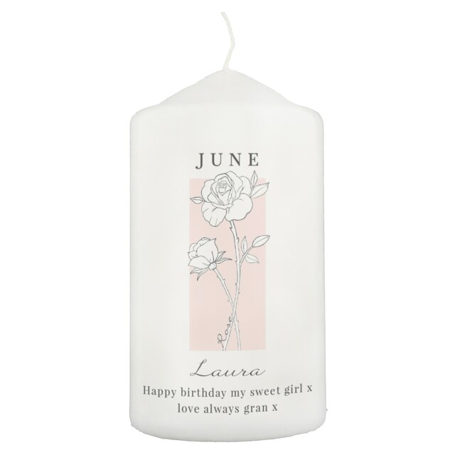 Personalised Birth Flower Pillar Candle White 1