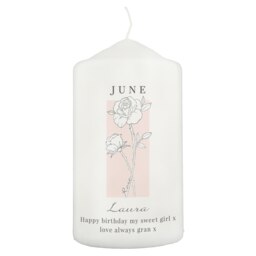 Personalised Birth Flower Pillar Candle White 1