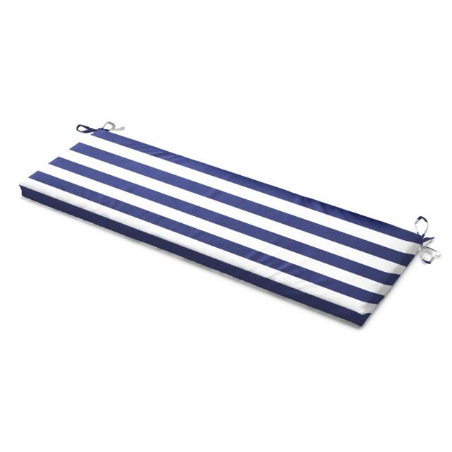 Wide Striped Garden Bench Seat Pad Blue