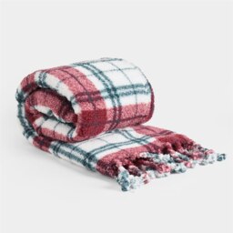 OHS Check Tassel Sherpa Throw Soft Blanket - Red/Green Red