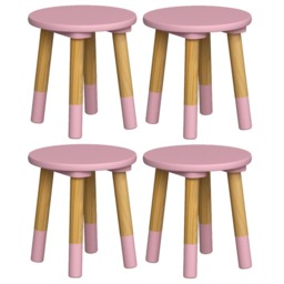 Kids Wooden Stool Seat Round Chair Toddlers Kids Small Children Home Nursery Pink 4 Pink