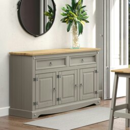 Corona Premium Medium Sideboard - 2 Wide Drawers and 3 Doors with Adjustable Shelf in Antique, Grey or White Wax Grey Grey One Size 1
