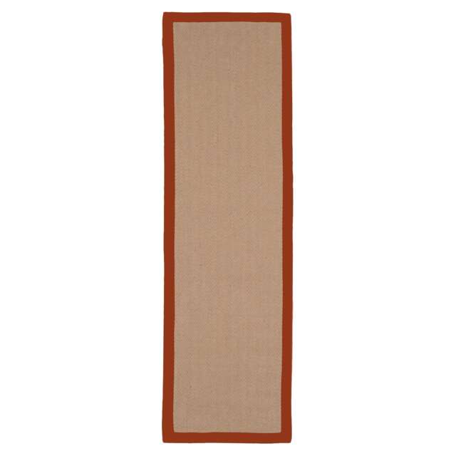KUKOON Beige Natural Jute Herringbone Pattern Non Slip Rust Border Rug 70cm x 240cm