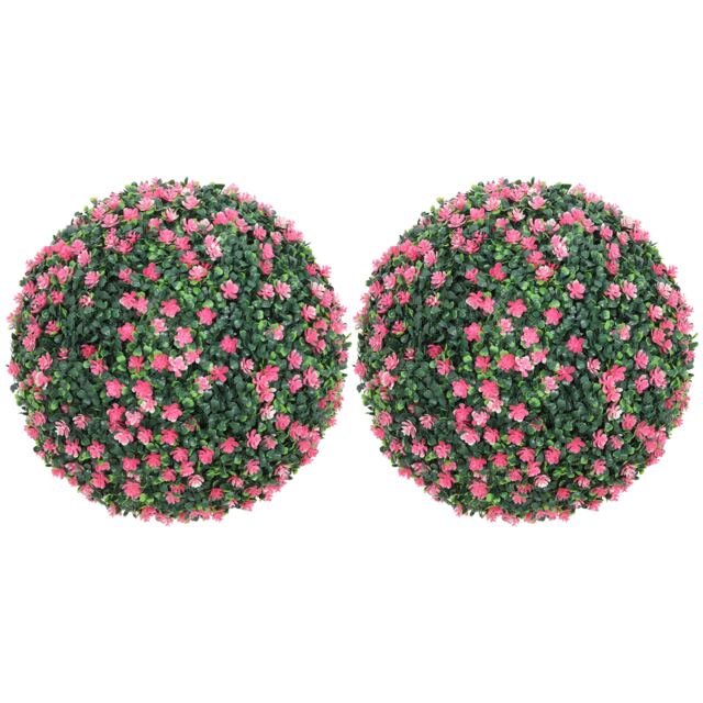 HOMCOM Set of 2 Artificial Topiary Balls Indoor Outdoor Faux Boxwood Balls Pink Pink