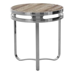 Metal Frame Round Side Table,Patio Small Table With Three Curved Legs,Renewable Pine Wooden Top Lounge Table Cream