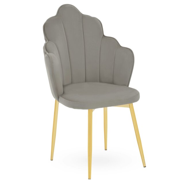 Orsina Grey Velvet Dining Chair, Durable & Adjustable Velvet Office Chair, Backrest Grey Accent Chair with Gold Legs