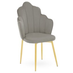 Orsina Grey Velvet Dining Chair, Durable & Adjustable Velvet Office Chair, Backrest Grey Accent Chair with Gold Legs