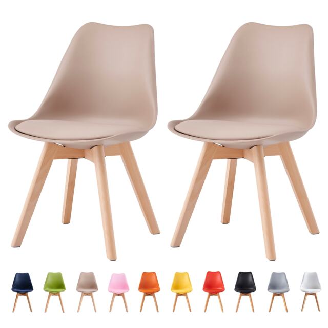 Set of 2 Dining Chairs with Solid Wooden Legs and Seat Cushion Pad Brown - Eva by MCC