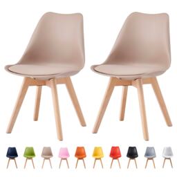 MCC Direct Set of 2 Plastic Dining Chairs with Solid Wooden Legs Kitchen Chairs Eva