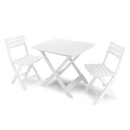 Folding Table and 2 Chairs Set Outdoor BBQ Barbecue Picnic Garden Camping Hiking White White