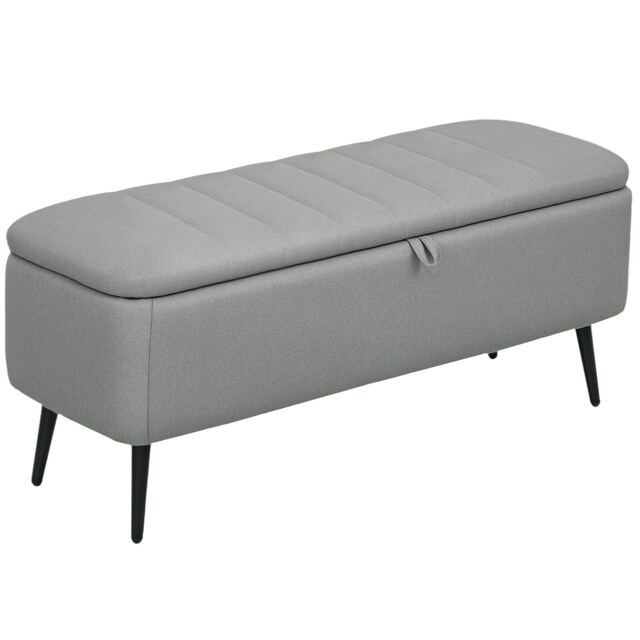 HOMCOM Storage Ottoman Bench, Linen-feel Footstool with Steel Legs, Grey Grey 1