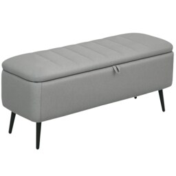 HOMCOM Storage Ottoman Bench, Linen-feel Footstool with Steel Legs, Grey