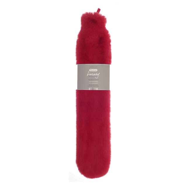 Ribbon Super Luxury Long Faux Fur Hot Water Bottle And Cover Red Scarlet Red One Size 1