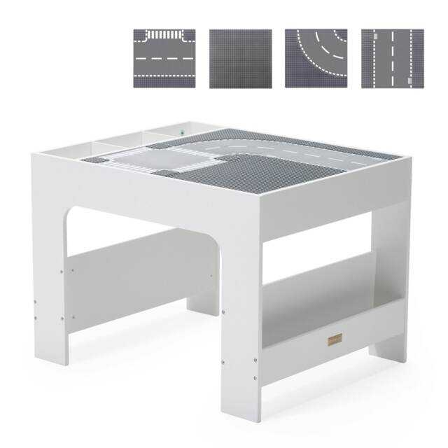 Hooga Wooden Activity Table with Storage - 4 City Baseplates & Chalkboard Grey