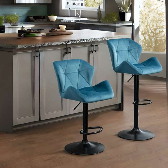 Set Of 2 Adjustable Height Retro Blue Bar Stools Blue