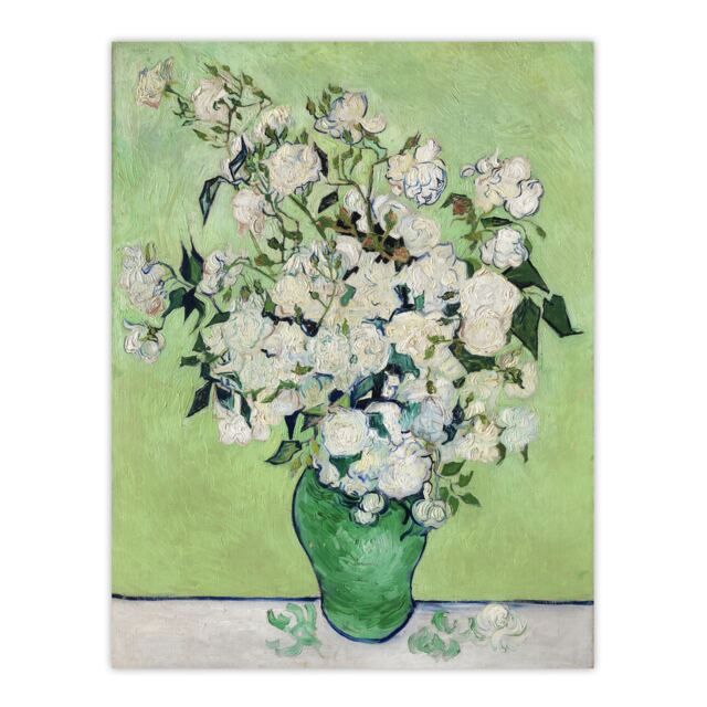 "White Roses In Green Vase Van Gogh Vintage Huge Wall Art Poster Print 24X32"""