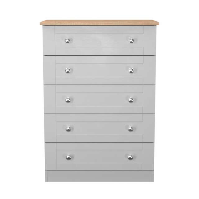 Cumbria 5 Drawer Chest of Drawers in Grey Ash & Bardolino Oak (Ready Assembled) Grey Grey Ash & Bardolino Oak