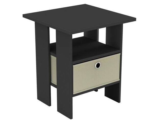 2-Tier 1- Drawer Wooden Side Table Black Black & Beige 1