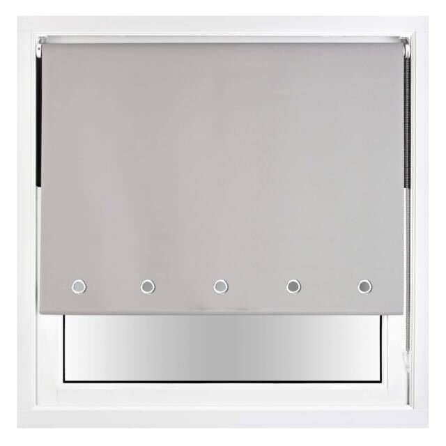 FURNISHED Blackout Roller Blind with Round Eyelets & Metal Fittings Grey Grey (W) 165cm x (L) 165cm