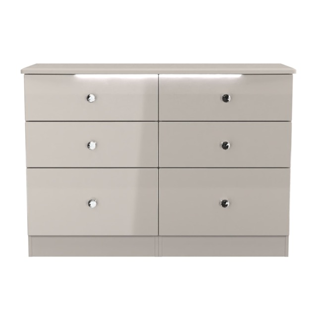 Broadway 6 Drawer Wide Chest of Drawers in Kashmir Gloss (Ready Assembled) Cream Kashmir Gloss