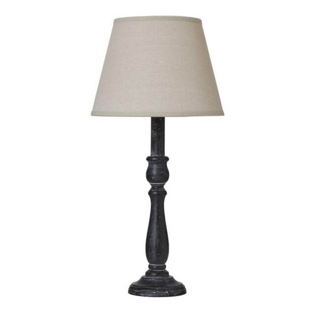 Ravenna Column Table Lamp with Linen Shade - Wood - L11 x W11 x H40 cm - Grey Grey