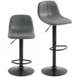 HOMCOM Bar Stools Set of 2, Modern Swivel Barstools for Dining Room Black Grey 37 x 44 x 82-104 cm