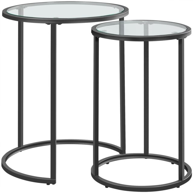Yaheetech Set of 2 Nesting Side Tables with Round Tempered Glass Top