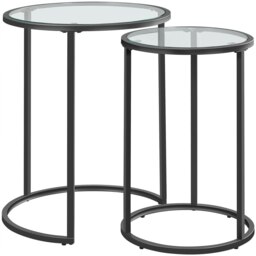Yaheetech Set of 2 Nesting Side Tables with Round Tempered Glass Top