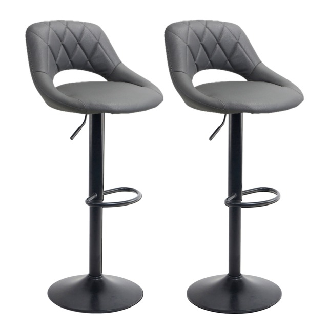 Neo Bar Stool Dark Grey Faux Leather Black Steel Base Set Of Two