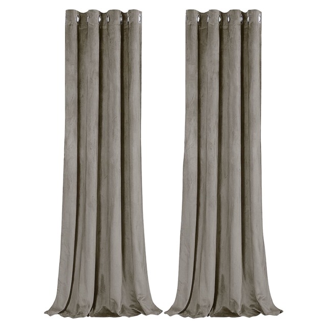 Dark Taupe Velvet Darkening Eyelet Curtains - 46x63 Inch Drop - Pair Cream One Size