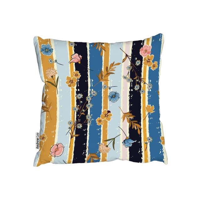 Cushions - Beautiful meadow flowers on candy colorful brush stripe (Cushion) Multi