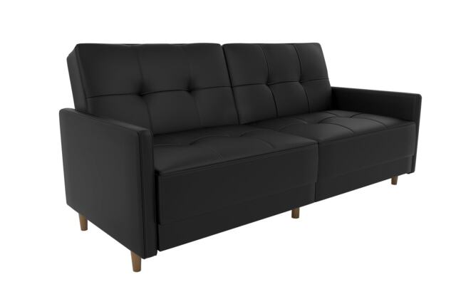 Andora sprung sofa bed in faux leather black Black BLACK FAUX LEATHER Not provided