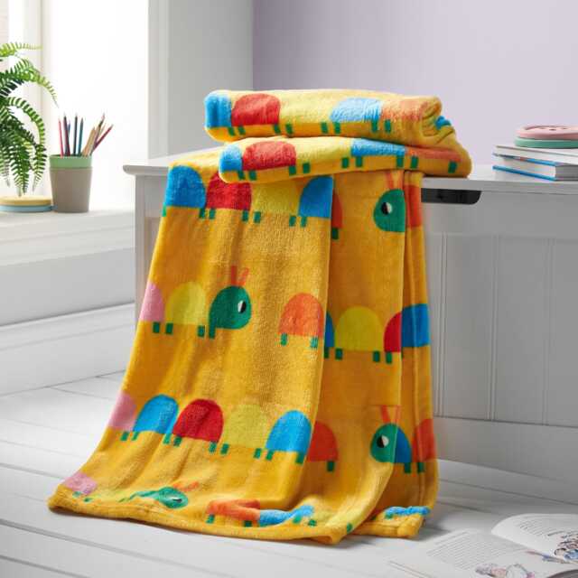 Catherine Lansfield Kids Curious Caterpillar Cosy Fleece Blanket Throw Multi Bright