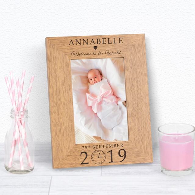 Personalised New Baby Welcome to the World Wood Picture Frame 6x4