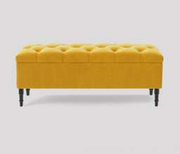 120cm Swiss Chesterfield Ottoman Storage Bench- Plush Velvet Shoe Bench - Mustard Gold Upholstery Footstool with Storage