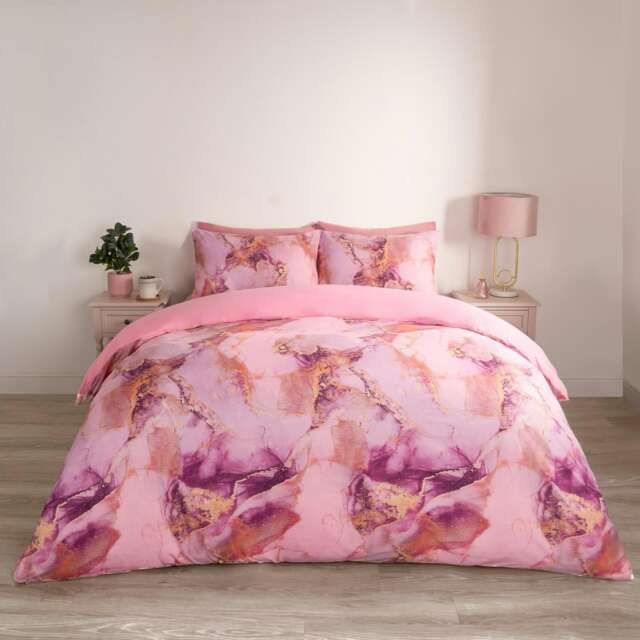 OHS Marble Print Duvet Quilt Cover Bedding Set, King - Blush Pink/White