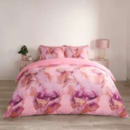 OHS Marble Print Duvet Quilt Cover Bedding Set, King - Blush Pink/White