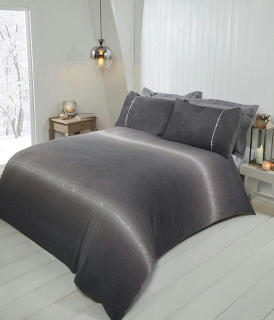 Diamante Teddy Duvet Cover Set with Pillowcase Grey Double 1